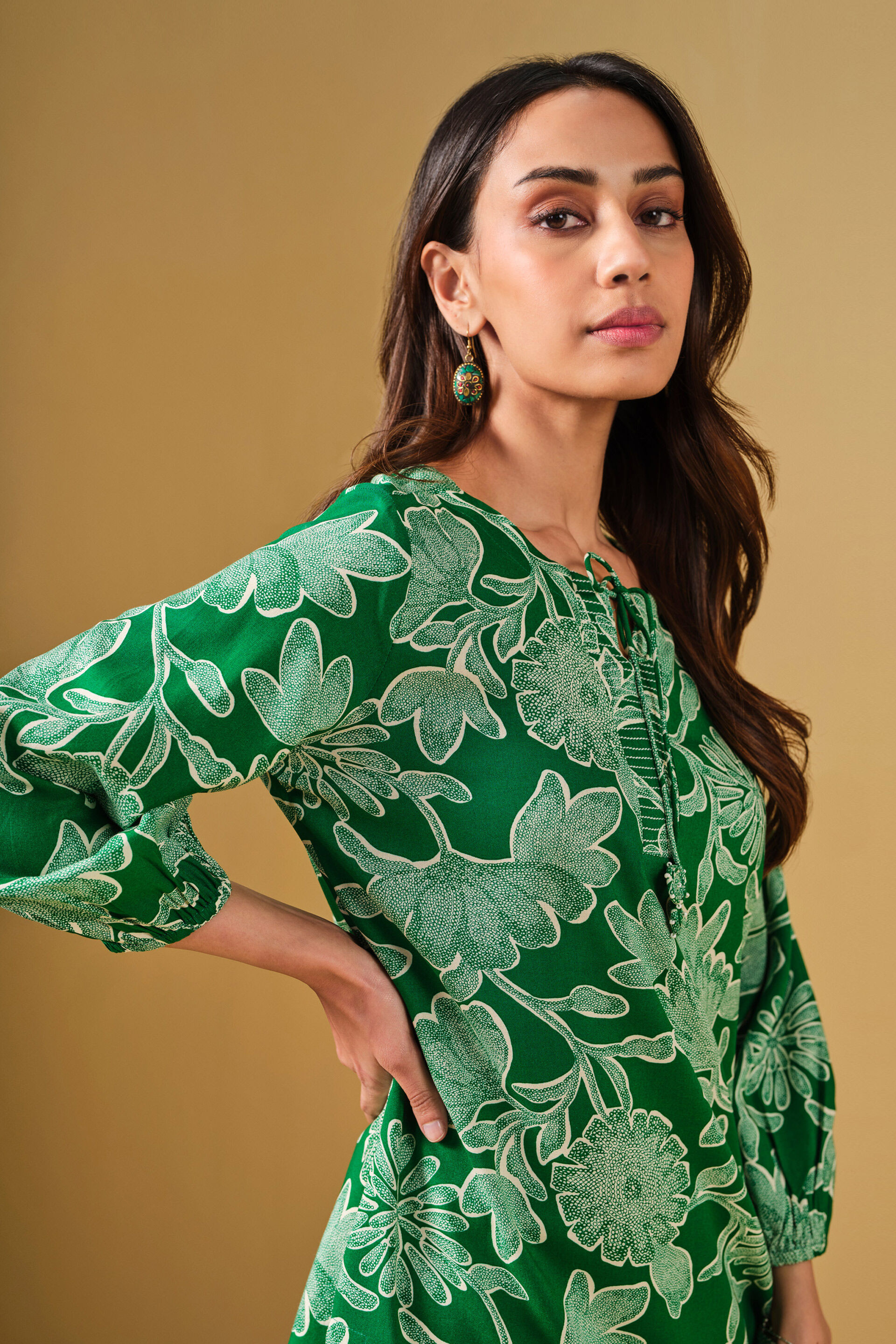 Floral Green Viscose Tunic, Green, image 3